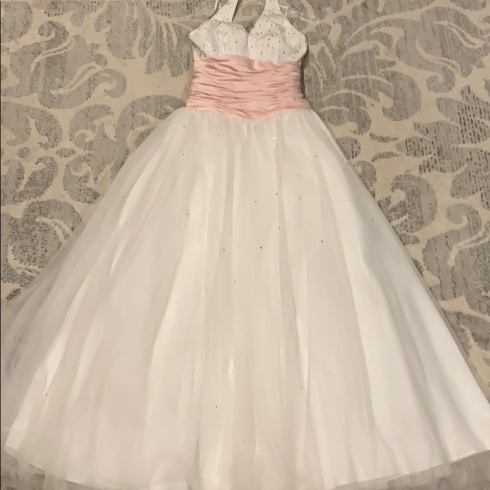 Camille La Vie Pink and White Ballroom Gown Dress